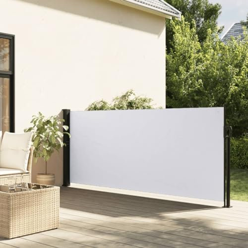 Festnight Auvent latéral rétractable 140x600 cm Store Brise Vue Jardin Retractable Store latéral Enroulable Brise Soleil Paravent Exterieur Opaque-Blanc-140 x 600 cm