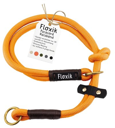 Floxik Paracord Hundehalsband Orange | Hohe Reißfestigkeit & Sicherheit Dank des Zugstopp Halsband Hunde | flexibel verstellbar 30-60cm für mittlere & große Hunde | Wetterfest & Pflegeleicht