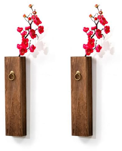 BESTORI Jardinera Pared de Madera Pack de 2 Plantas de Interior Maceta Colgante de Madera para Sala de Estar Dormitorio Cocina