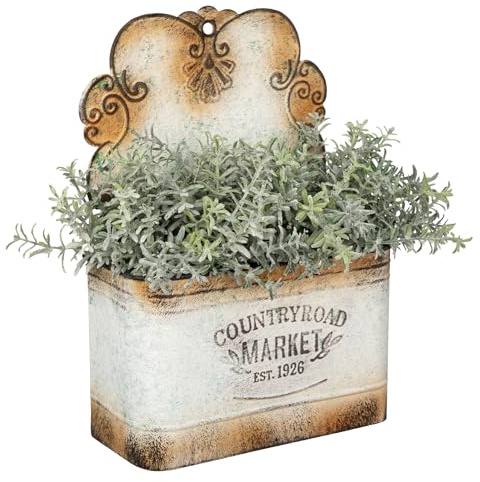 Oairse 2 Pcs Vintage Metal Hanging Planter, Rustic Farmhouse Wall Mounted Flower Pots, Decorative Galvanized Plant Pots for Indoor Outdoor Plants, Herbs, Flowers, Garden Balcony Decor