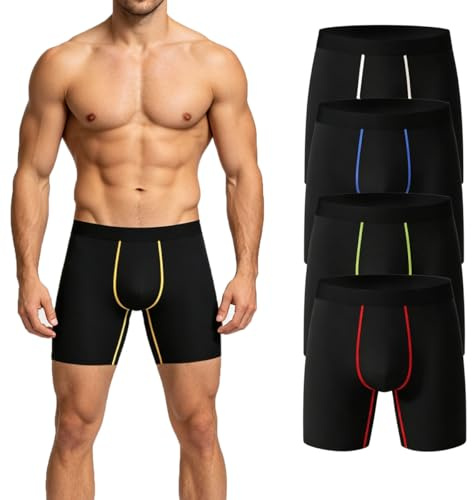 BIRDDIE 5 Pack Men's Boxer Briefs, Long Leg & Regular Leg, Soft, Breathable, Quick-Dry Underwear for Men Black