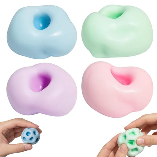 4 Stück Stressball Kinder, Squishy Anti Stress Spielzeug, Weiche Stressbälle Zum Drücken Und Kneten, Ideal Für Büro, Schule Und Therapie, 4 cm TPR Material