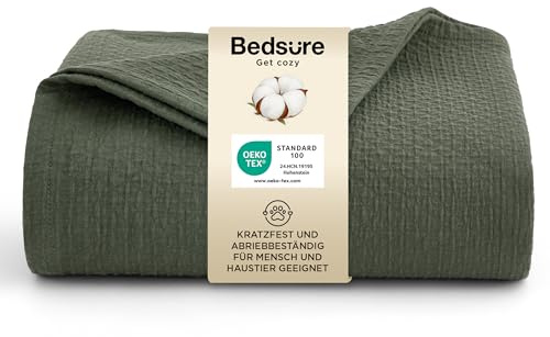 BEDSURE Tagesdecke 100% Baumwolldecke 150x200 - Hundedecke, Olivgrün