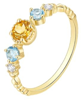 KnSam Echt Gold Schmuck Gelbgold 750 18K Hochzeitsring, Citrin Freundschaftsringe Klassiker Rundschliff Gelb, Ring mit Topas Labor Erstellt Diamant Au750 Gold, Gr.47 (15.0)
