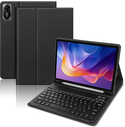 KTOITION Funda para Xiaomi Redmi Pad 2 & Redmi Pad SE, Giratorio 360° | Funda Tablet con Soporte Giratorio 360°, Porta S Pen, Correa Desmontable y Protector de Pantalla Integrado, Negro