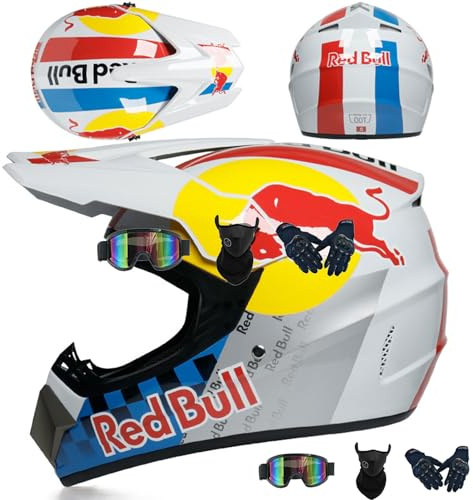 Dirtbike-Motocross-Helm-Set, DOT-Zertifiziert, für Jugendliche (Herren und Damen) mit Integralhelm für Downhill-Mountainbike, ATV BMX MTB Motorrad inklusive Brille Maske Handschuhen,Color C-L