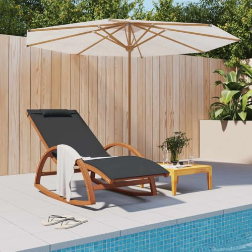 Hoopleep Schaukelstuhl Grau Textilene, Massivholz Pappel, 182x74x100 cm, für Outdoor Terrasse Garten, bequemer Liegestuhl mit Kissen