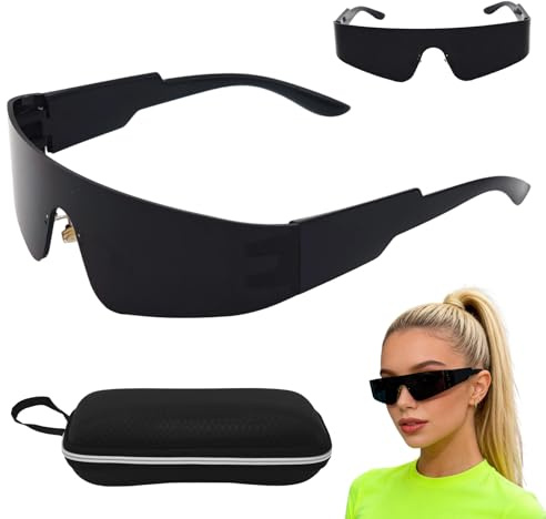 Zoonvii Futuristische Sonnenbrille,Rave Brille,Schnelle Brille,Techno brille,Space Alien set,Futuristische Verspiegelte Sonnenbrille,Funbrille,Partybrille,Cosplay Kostüm Zubehör,Schwarz