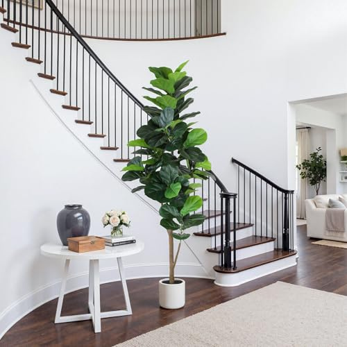 AQUGQ Artificial Fiddle Leaf Fig Tree 6FT with Planter Faux Trees Indoor Tall Artificial Tree, Stable Base, 84 Realistic Leaves, for Indoor/Outdoor Home Office Living Room Decor, Housewarming Gift
