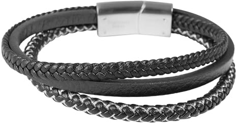 Akzent Armband Herren - Premium Armband Herren in Schwarz aus Kunstleder, 100% Wasserfest & Hautverträglich