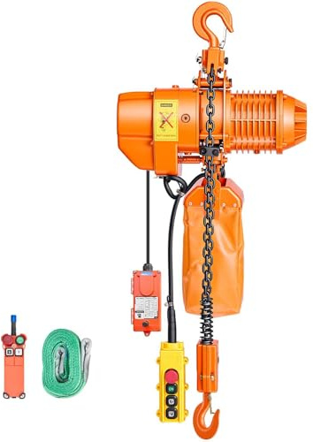 VEVOR Paranco Elettrico a Catena Fisso da 1000 kg, Paranco a Catena Doppia G80, Altezza di Sollevamento 6 m, con Telecomando Wireless da 100 m e Telecomando Cablato da 4,5 m, Trifase per Fabbriche