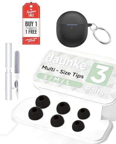 3 Pairs Silicone Earbuds for Google Pixel Buds Pro 2，daunke Replacement Earbuds，3 Different Size (S/M/L)，for In-Ear Headphones，Black,with Black Headphone Case and Round Buckle