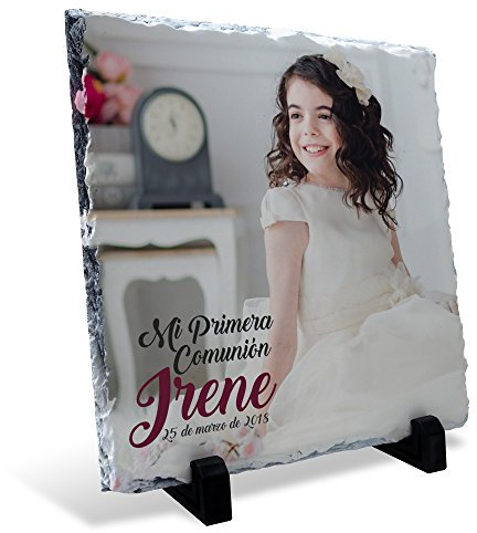 Portafotos de Piedra Personalizado con Foto y Texto. Fotos Personalizadas Regalo. Regalos Amigas Originales. Regalo Comunion Niño. Marcos de Fotos Bonitos. Marco Fotos Personalizado 15x15cm CUADRADA
