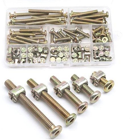 cSeao M6 Schrauben für Babybett, Innensechskantschrauben, Zylindermuttern, Sortimentskit, M6 x 15 mm, 25 mm, 35 mm, 45 mm, 55 mm, für Kinderbett, 100 Stück verzinkt