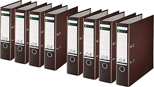 Leitz 1010 Qualitäts-Ordner Kunststoff breit mit patentierter 180º Präzisionsmechanik (8er Pack, 8 cm breit, braun)