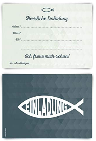 Einladungskarten Geburtstag Konfirmation Taufe Kommunion jeder Anlass 12 Stück Karten Set - Jesus Fisch Vorausgefüllt