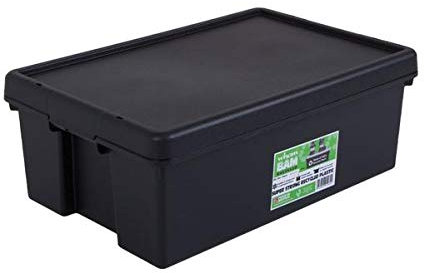 Wham Bam 100% Recycled Super Strong Impact Resistant Black Re-Usable Storage Boxes With Lids 36 Litre 59.5 x 40 x 21.5cm (5 Boxes)