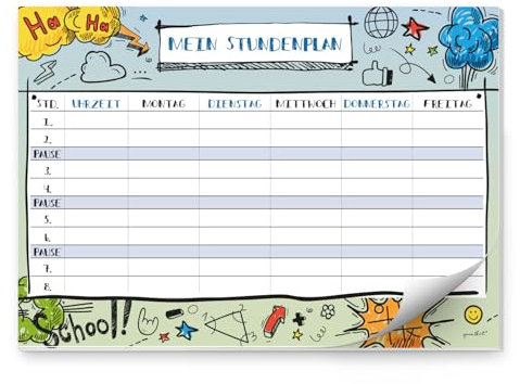 Comic Stundenplan I DIN A4 Papier-Block I zum Schulanfang I für Jungs Teenager I zum Beschriften und Abreißen I dv633