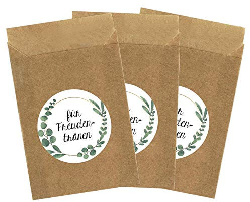 Papierdrachen 50 braune Papiertüten & 50 Freudentränen Aufkleber für die Hochzeit | Verpackung für Freudentränen Taschentücher | Vintage Deko (Papiertüten & Sticker) - Set 4