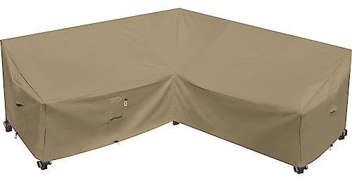 Garden Furniture Cover, Heavy Duty Patio Furniture Covers Waterproof 600D Oxford Sectional Couch Rattan Corner Sofa Table Chair Protection, V Shaped Lawn Winter Protector, 216 x 216CM - Desert Khaki