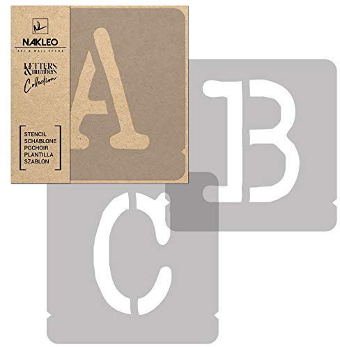 NAKLEO Alphabet Malschablonen Set 42 Stück, 5 cm Buchstaben & Zahlen Typewriter Capital Schriftart, Wiederverwendbare Kunststoff Stencil, DIY Handwerk Holz Möbel Wand Dekoration