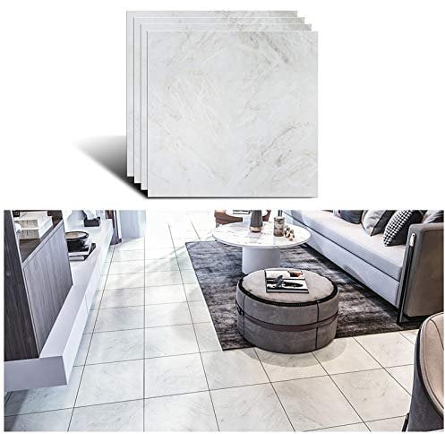 VEELIKE Pavimento Vinile Adesivo Adesivi per Piastrelle Marmo Grigio Chiaro Mattonelle Adesive Cucina Piastrelle Adesive Pavimento 30cm x 30cm 4 Pezzi