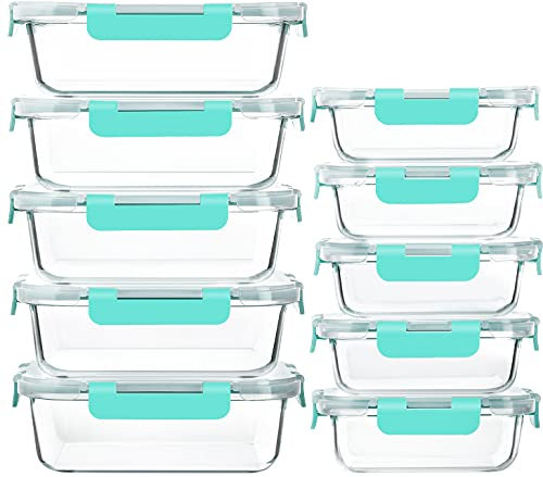 [10-Pack]Glass Meal Prep Containers with Lids, MCIRCO Glass Food Storage Containers with Snap Locking Lids, Airtight Lunch Containers, Microwave, Oven, Freezer and Dishwasher, Green
