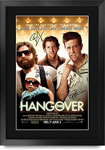 HWC Trading Poster mit Autogramm und Autogramm für Fans von Filmen und Fanartikeln, A3, gerahmt, Motiv: The Hangover 1 Bradley Cooper, Zach Galifianakis