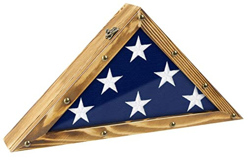 J JACKCUBE DESIGN Rustic Wood Military Flag Display Case - Triangle Shadow Box (Fits 3 x 5 Folded Flag) - MK900B