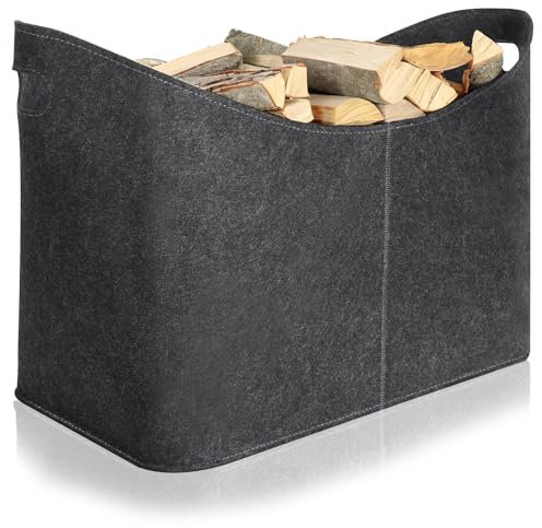 COM-FOUR® Filz-Tasche xxl für den Einkauf, Zeitungen, Papier, Spielzeug, Picknick oder Strand, robust aus dickem Filz, perfekte Kaminholz-Tasche für Brennholz (01 Stück anthrazit 54x30cm)