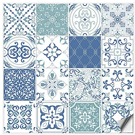 Kiwistar Fliesenmuster Stickerfliesen Klebefliesen Fliesen-Folie Sticker Aufkleber Küche Wand-Fliesen überkleben 9 x 9 cm 16 Stück im Set