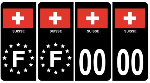 HADEXIA Pack 2 Paires Autocollant Stickers Plaque d'immatriculation Premium Drapeau Suisse Noir - Numéro Personnalisé