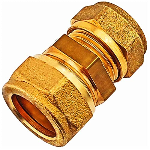 MegaHaustechnik Schraubfitting Kupferrohr, Kupplung Muffe Verbinder, 28mm | Messing Klemmringverschraubung, Trinkwasser geeignet, für Rohr-Außendurchmesser 28mm, Doppelmuffe