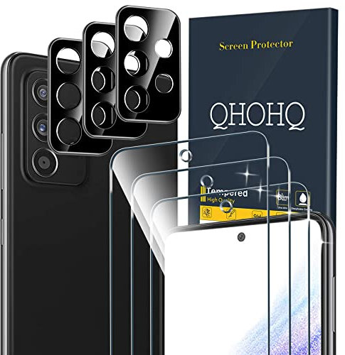 QHOHQ 3 Stück Panzer Schutz Glas für Samsung Galaxy A53 5G mit 3 Stück Kamera Panzer folie, 9H Härte, Ultra-HD Displayschutzfolie, Anti-Kratz, Anti-Blasenfrei, Einfach Installieren