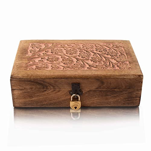 Tolle Geschenkideen zum Geburtstag, handgefertigt, dekorative Schmuckschatulle Holz mit Schloss und Schlüssel, Schmuck-Organizer, Aufbewahrungsbox, Schatztruhe, Schmuckhalter, Aufbewahrung (Pink)