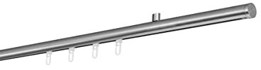 ondeco Gardinenstange auf Maß Innenlauf 20mm Match 1-lauf Vorhangstange Deckenträger 1,5cm Stilgarnitur mit Gleiter für Vorhänge Edelstahl-Optik 220cm