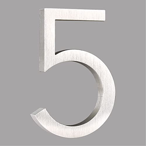 HASWARE Floating House Number 6 inch Stylish Door Numbers Alphabet Plaque Street Home Address Numerals (Silver, 5)