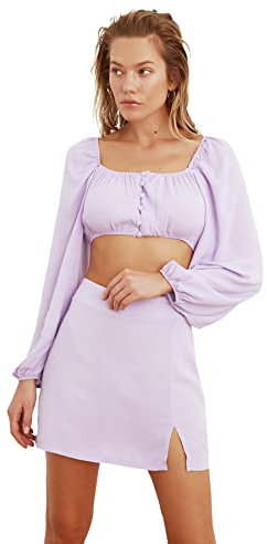 Trendyol Knopfviskose-Botto-Top, Completo di gonna Da donna, Lila, 40