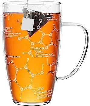 Greenline Goods Glass Chemistry Glass Tea Cups - 18 oz Tumbler Science of Tea Beaker Mug (Set of 1) - Etched with Tea Chemistry Molecules - Perfect for Caffeine Lovers, Teachers, Engineers And More