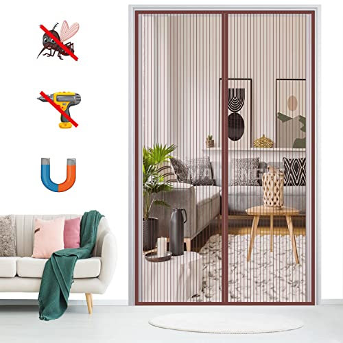 Mosquitera Puerta Magnetica, Cortina Mosquitera Magnética de Malla Anti-insectos Fácil de Ensamblar, para Puertas de Salón Balcón-Brown-A|| 120x215cm(47x84inch)