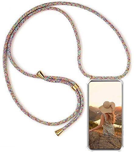 MXKOCO Handykette kompatibel mit iPhone 14 Pro 6.1 - Handyhülle/Case mit Umhängeband-Handykordel mit Schutzhülle Silikonhülle Hülle mit Band, Stylische Kette Hülle-Regenbogen
