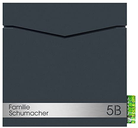 Design-Briefkasten mit Zeitungsfach mit Gravur Name und Hausnummer anthrazit (RAL 7016) Mocavi Box 710 Postkasten Zeitungsrolle Wandbriefkasten