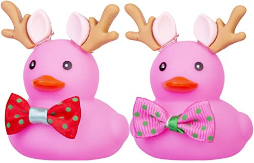 MuMyer Gummiente Auto-Ornamente, 2 Stück, Ente Auto-Armaturenbrett-Dekorationen für Weihnachtsdekoration und Heimdekorationen, mit Mini-Hut-Halskette und Sonnenbrille