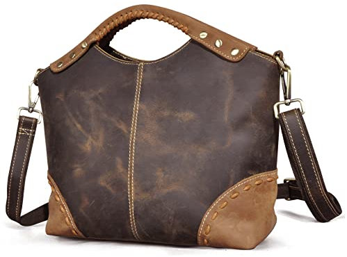 Le'aokuu Womens Echte echte Leder -Vintage -Schulterhandtaschen Crossbody Messenger Tasche Satchel Geldbörse (Dunkelbraun)