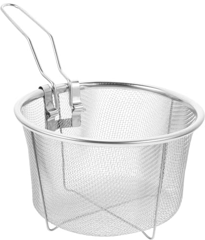 HEMOTON Maschennetz Draht Runder Frittierkorb Edelstahl Frittierkorb Pommes-Frites-Halter Netzfritteuse Sieb Filter Chips Braten Servieren Speisenpräsentation Für Garnelen 15Cm