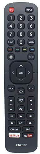EN2B27HB - Telecomando di ricambio per Hisense Smart LED TV 55K3140PW 32K3110W 40K321UW 50K321UW 55K321UW 58K321UW 65K321UW 65K5500UW 50M5010UW 55M5M55M50UW 010UW. 65M5010UW 32N2170HW 39N2170PW
