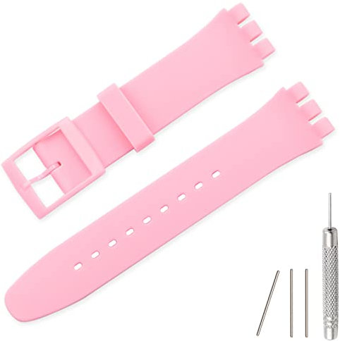 Lijinlan Ersatz-Silikonarmband für Swatch 17 mm, 19 mm, 20 mm, wasserdichtes Armband, Uhrenarmband für Swatch (19 mm, Rosa)