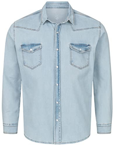 Rock Creek Herren Jeans Hemd Herrenhemd Denim Jeanshemd Vintage mit druckknöpfen Regular Fit Stehkragen Kentkragen Langarm Männer Hemd H-322 Hellblau XL