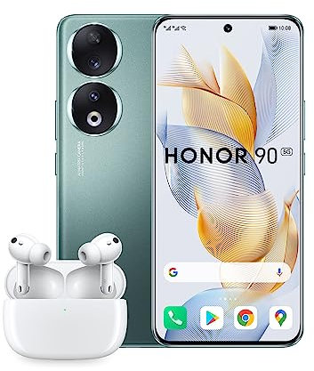 HONOR 90 Telephone Portable + Earbuds 3 Pro, 200MP Triple Caméra, 6,7” Écran Incurvé AMOLED 120Hz, Smartphone 5G 12 Go+512 Go, Batterie 5000mAh, Supercharge 66 W, Double SIM, Android 13, Vert