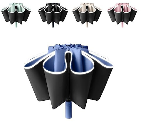 Paraguas invertido plegable de viaje compacto a prueba de impermeable apertura/cierre automático, sombrilla de golf portátil de 10 * 2 costillas, lluvia/sol al aire libre/protección UV 99/UPF 50